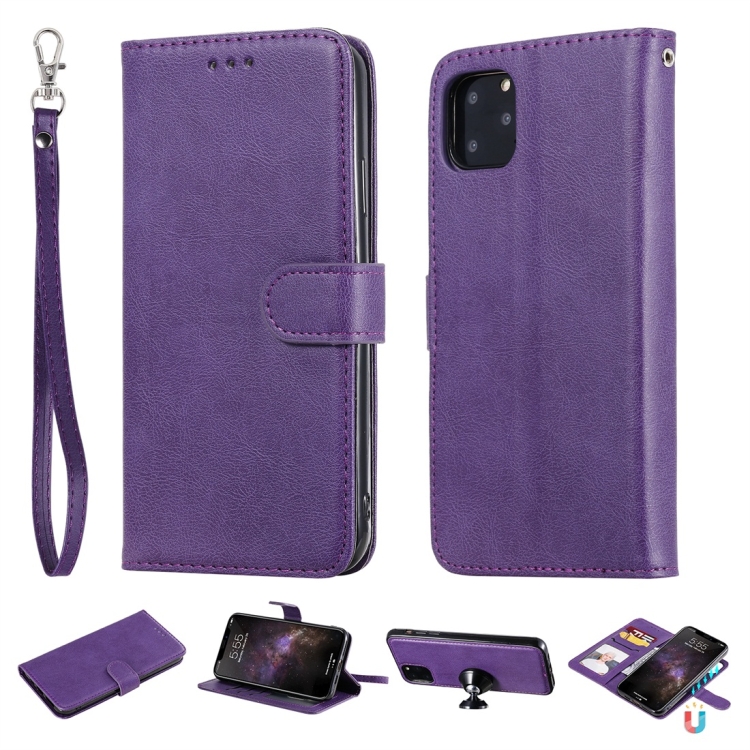 Solid Color Horizontal Flip Protective Case with Holder & Card Slots & Wallet & Photo Frame & Lanyard