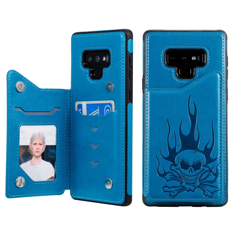 Skull Head Embossing Pattern Shockproof Protective Case with Holder & Card Slots & Wallet