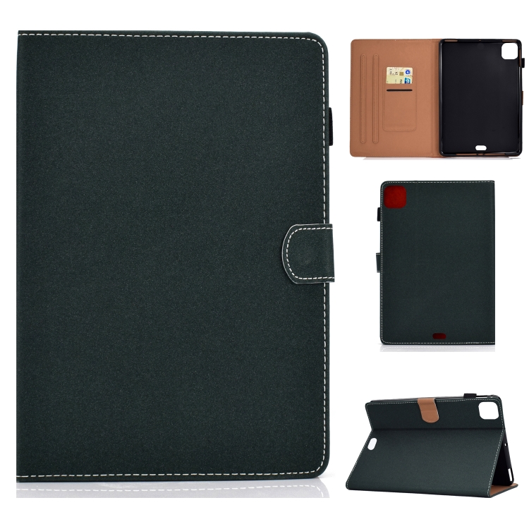 Sewing Thread Horizontal Solid Color Flat Leather Case with Sleep Function & Pen Cover & Anti Skid Strip & Card Slot & Holder