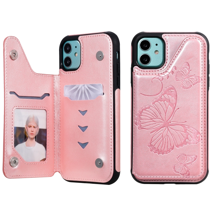 Butterfly Embossing Pattern Shockproof Protective Case with Holder & Card Slots & Photo Frame