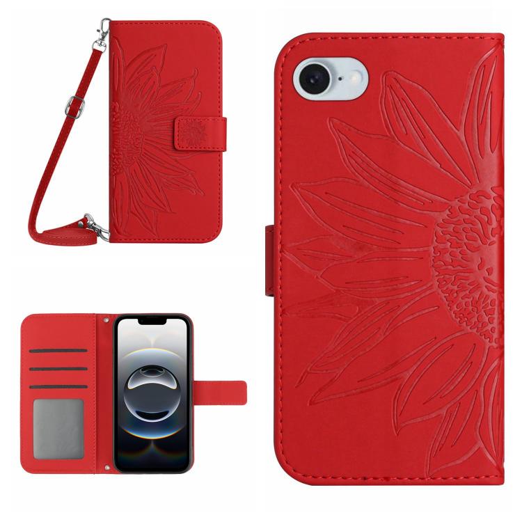 Skin Feel Sun Flower Embossed Flip Leather Phone Case with Lanyard
