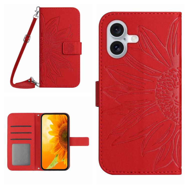 Skin Feel Sun Flower Embossed Flip Leather Phone Case with Lanyard