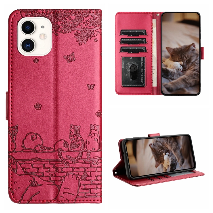 Cat Embossing Pattern Leather Phone Case with Lanyard