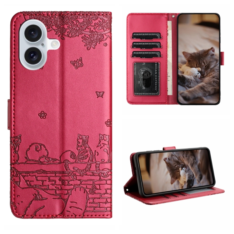 Cat Embossing Pattern Leather Phone Case with Lanyard