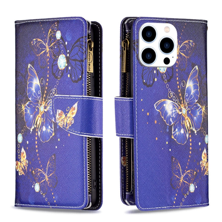 Colored Drawing Pattern Zipper Phone Leather Case