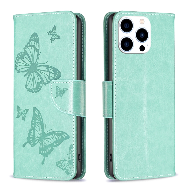 Embossing Two Butterflies Pattern Leather Phone Case