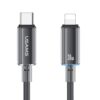 USAMS Type-C To 8 Pin Aluminum Alloy Clear LED 30W PD Fast Charge Data Cable, Length:1.2m