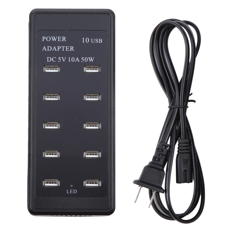DC 5V 10A 50W 10 USB Multi Port Charger Adapter