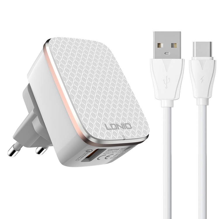 LDNIO A1204Q QC3.0 18W USB Fast Charger with 1m USB to USB-C / Type-C Cable