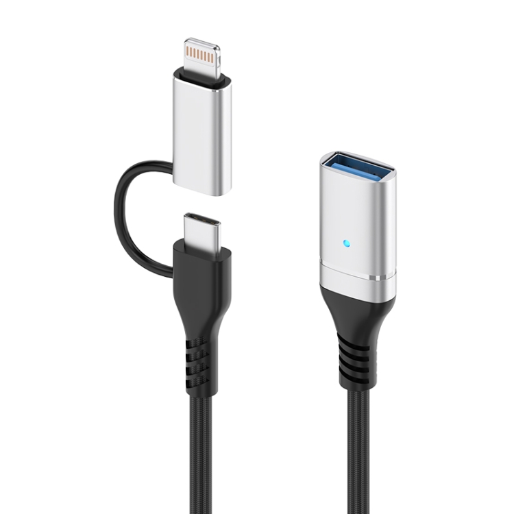 ADS-619 2 in 1 Type-C and 8 Pin to USB 3.0 OTG Adapter