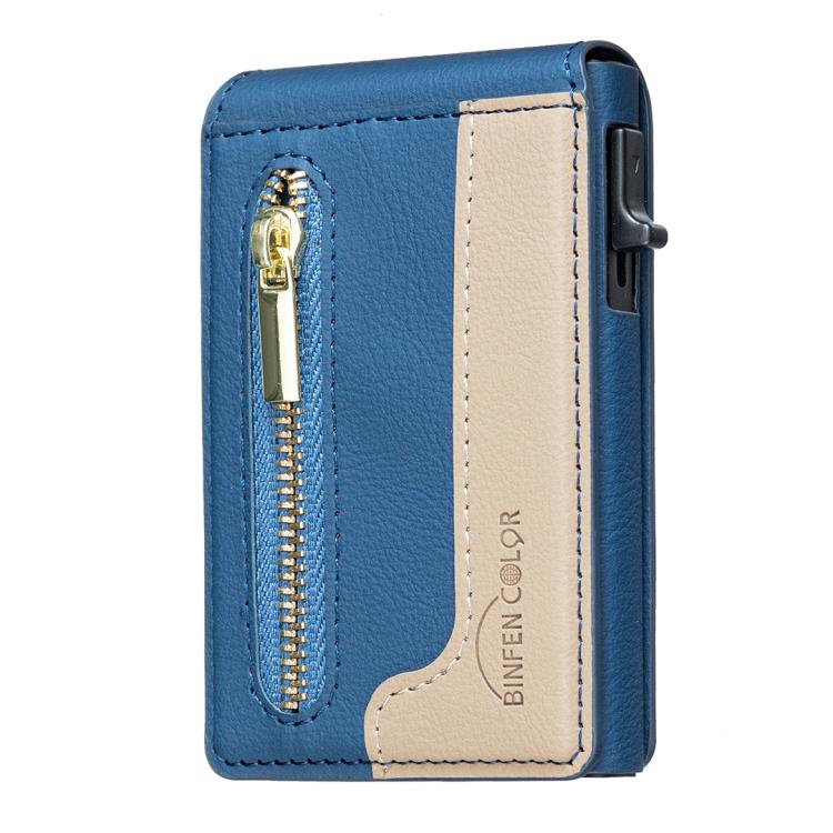 BFK31 Colorblock Zipper MagSafe Magnetic Leather Card Bag