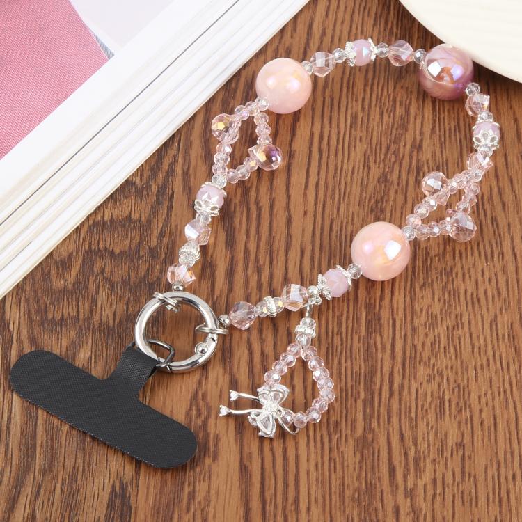 Butterfly Pendant Crystal Beaded Chain Anti-lost Mobile Phone Short Wrist Strap