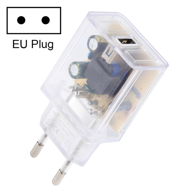 64-2 2A USB Transparent Charger, Specification: EU Plug
