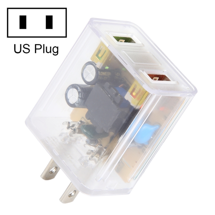 64-22 2A Dual USB Transparent Charger, specification: US Plug