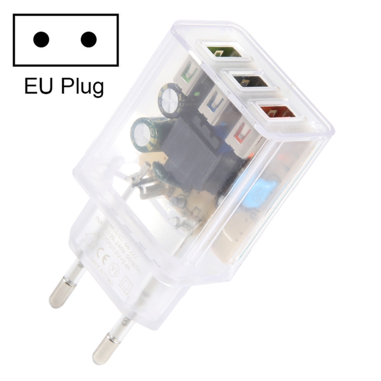 64-222 2A Three USB Transparent Charger, specification: EU Plug