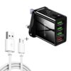 2 in 1 1m USB to Micro USB Data Cable + 30W QC 3.0 4 USB Interfaces Mobile Phone Tablet PC Universal Quick Charger Travel Charger Set, UK Plug