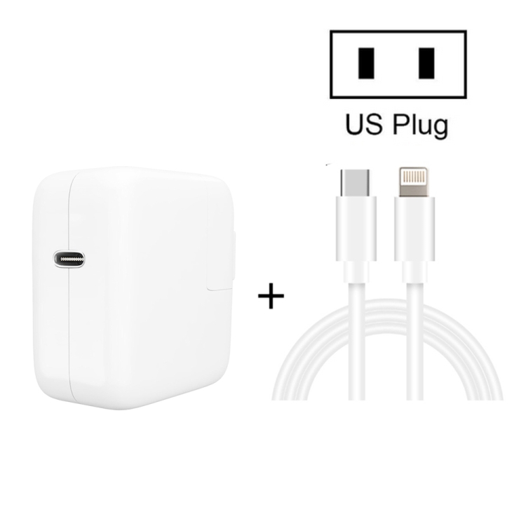 2 in 1 PD3.0 30W USB-C / Type-C Travel Charger with Detachable Foot + PD3.0 3A USB-C / Type-C to 8 Pin Fast Charge Data Cable Set, Cable Length: 2m, US Plug