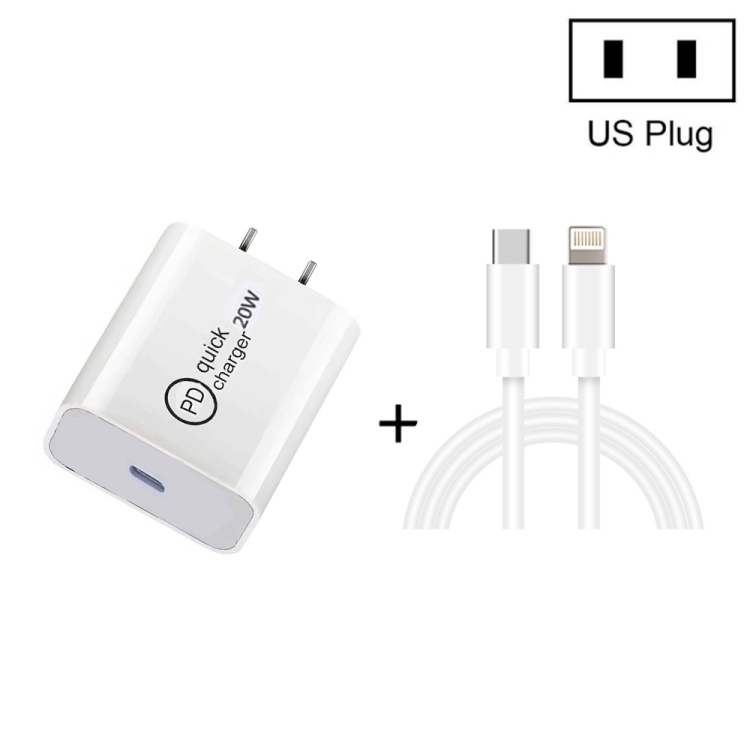 SDC-20W 2 in 1 PD 20W USB-C / Type-C Travel Charger + 3A PD3.0 USB-C / Type-C to 8 Pin Fast Charge Data Cable Set, Cable Length: 1m,