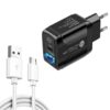 PD25W USB-C / Type-C + QC3.0 USB Dual Ports Fast Charger with USB to Micro USB Data Cable, EU Plug