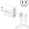 QC-04 QC3.0 + 3 x USB2.0 Multi-ports Charger with 3A USB to Type-C Data Cable, US Plug