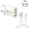 QC-04 QC3.0 + 3 x USB2.0 Multi-ports Charger with 3A USB to Type-C Data Cable, UK Plug
