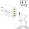 QC-04 QC3.0 + 3 x USB2.0 Multi-ports Charger with 3A USB to Micro USB Data Cable, US Plug