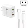 45W PD3.0 + 2 x QC3.0 USB Multi Port Charger with Type-C to 8 Pin Cable, US Plug