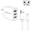 SDC-30W QC3.0 USB + 2 x USB2.0 Port Quick Charger with USB to Micro USB Cable, AU Plug