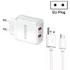 36W Dual Port QC3.0 USB Charger with 3A USB to Micro USB Data Cable, EU Plug