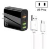65W Dual PD Type-C + 3 x USB Multi Port Charger with 3A USB to Micro USB Data Cable, US Plug