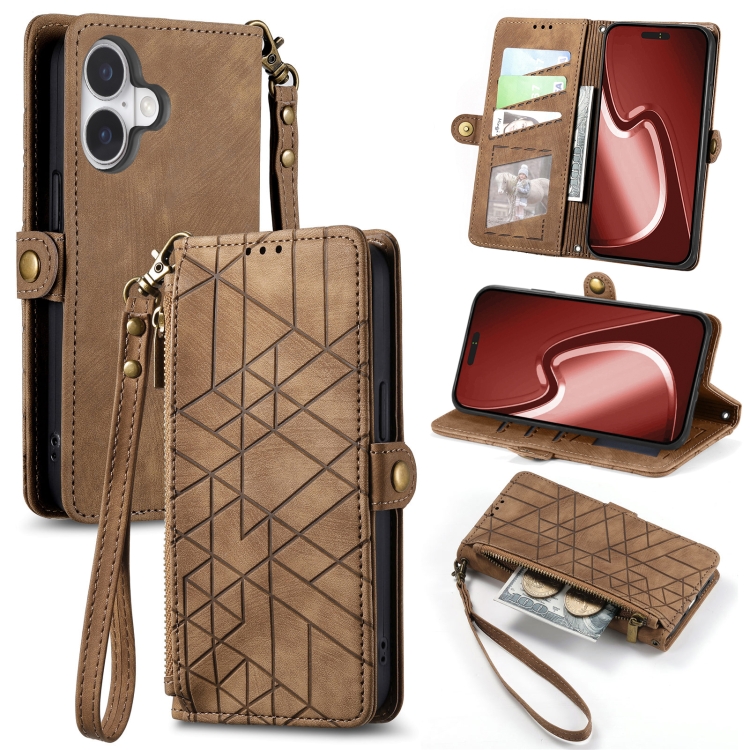 Geometric Zipper Wallet Side Buckle Leather Phone Case
