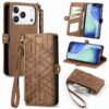 Geometric Zipper Wallet Side Buckle Leather Phone Case
