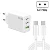 GaN PD65W Type-C x 2 + USB3.0 Charger with Type-C to Type-C Data Cable ,EU Plug