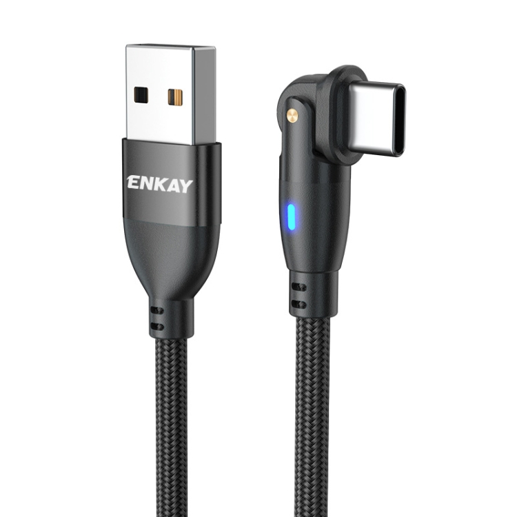 ENKAY 180 Degrees Rotating USB to Type-C 3A Fast Charging Data Cable with LED Light