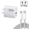 PD30W USB-C / Type-C + QC3.0 USB Charger with 1m Type-C to Type-C Data Cable, AU Plug