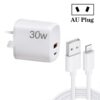 PD30W USB-C / Type-C + QC3.0 USB Charger with 1m USB to 8 Pin Data Cable, AU Plug