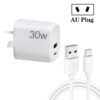 PD30W USB-C / Type-C + QC3.0 USB Charger with 1m USB to Type-C Data Cable, AU Plug