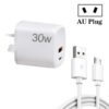 PD30W USB-C / Type-C + QC3.0 USB Charger with 1m USB to Micro USB Data Cable, AU Plug