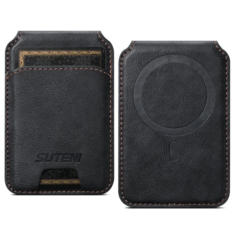Suteni S2 Phone Magnetic Card Case Card Sleeve MagSafe Magnetic Coil PU Leather