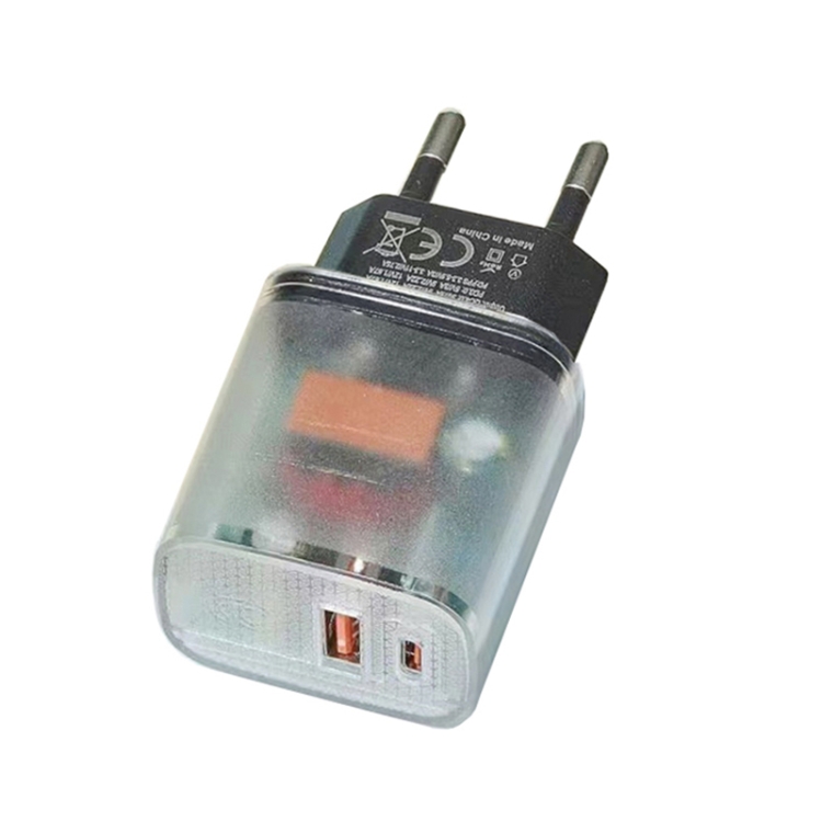 Transparent PD3.0 Type-C + QC3.0 USB Mobile Phone Charger, EU Plug