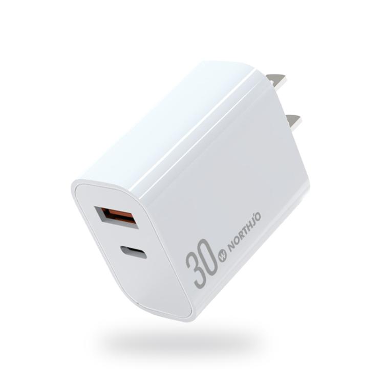 NORTHJO NOPD3002 USB-C / Type-C PD 30W + QC3.0 USB Dual Port Wall Fast Charger