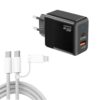 PD41 GaN PD 45W + USB Charger with USB-C to USB-C / 8 Pin Data Cable for iPhone, EU Plug