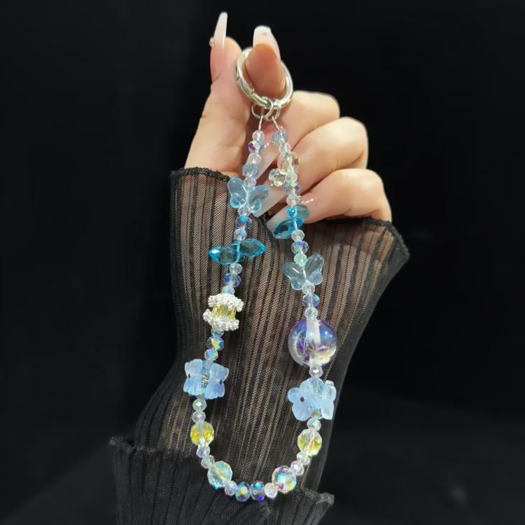 Dried Flower Beads, Butterfly Crystal, Mobile Phone Chain