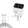 QC4.0 + PD3.0 LED Digital Display Car Charger with Type-C to Type-C / 8 Pin Data Cable