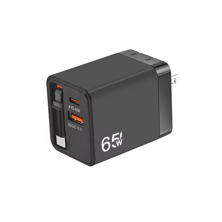 FC1 3-in-1 70cm Retractable Type-C Cable, PD3.0, QC3.0 USB Phone Charger, US Plug