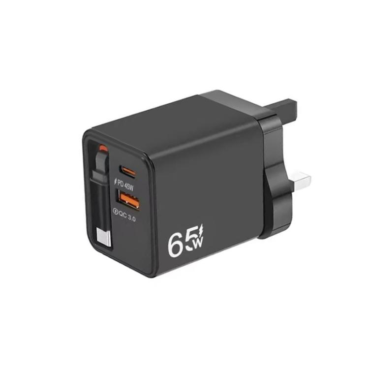 FC1 3-in-1 70cm Retractable Type-C Cable, PD3.0, QC3.0 USB Phone Charger, UK Plug