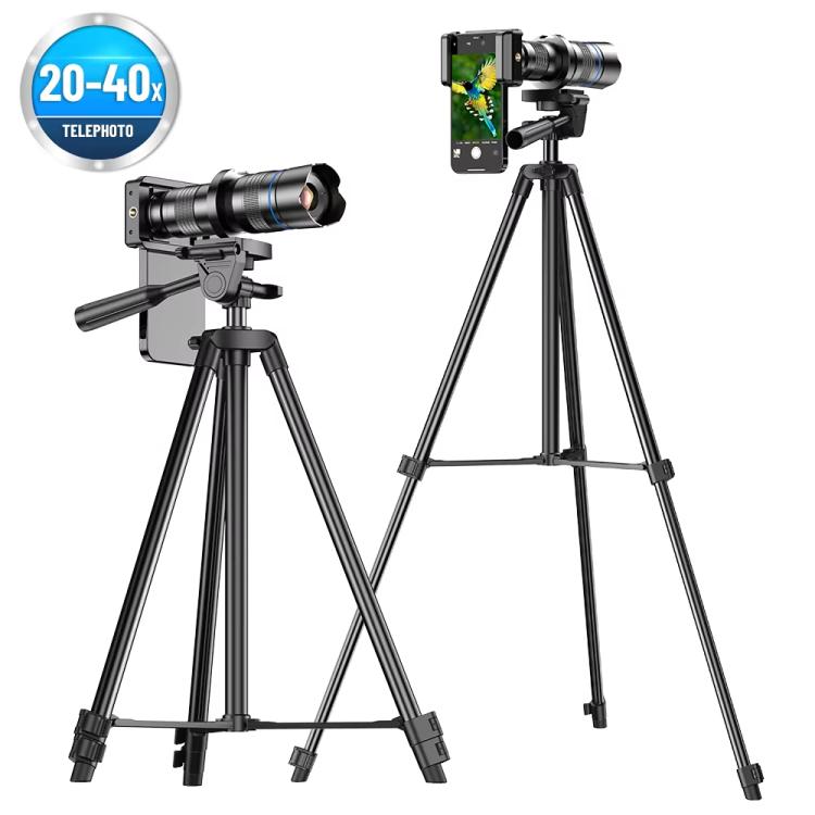 APEXEL APL-20-40XCR50 20-40X Phone Zoom Lens Kit with Adjustable 42-129cm Tripod HD Telephoto Lens for Moon, Concert Photography