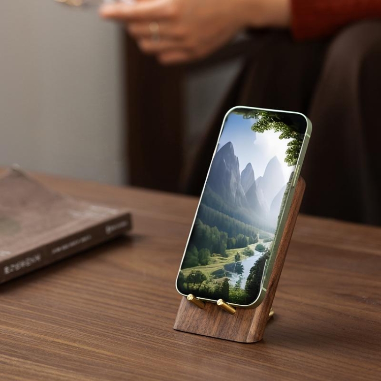 Wooden Desktop Mobile Phone Holder Simple Black Walnut Smartphone Stand