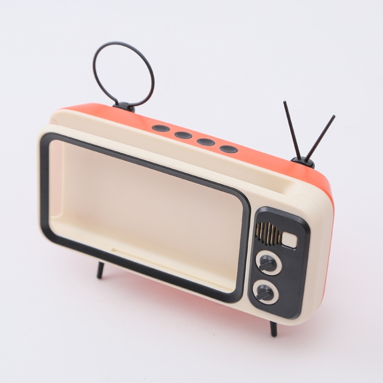 Retro Small TV Desktop Cell Phone Holder With Bluetooth Speaker Player