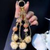 Leopard Print Fur Ball Cell Phone Lanyard Double Chain Crystal Beaded Pearl Plush Cell Phone Chain